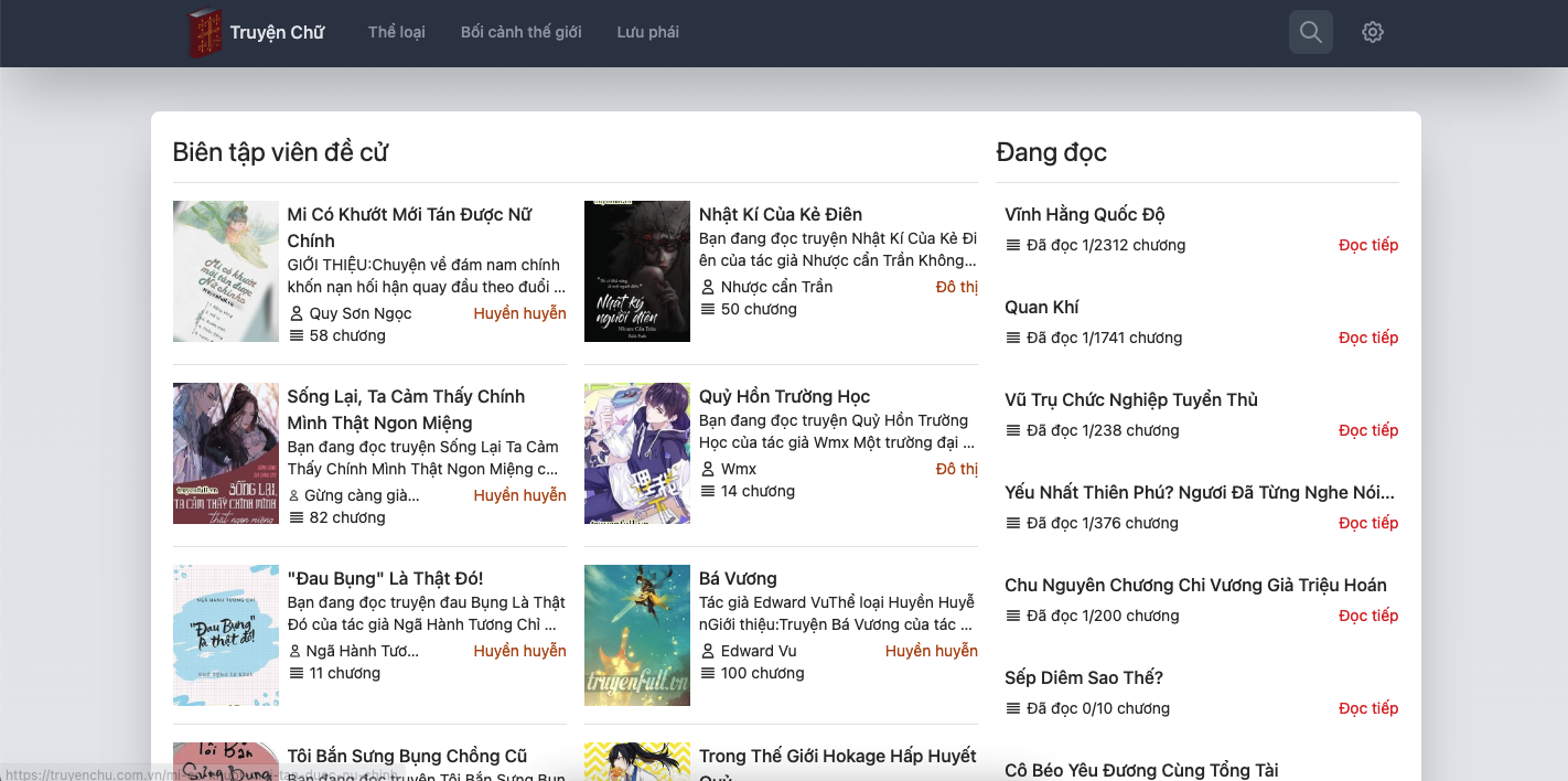 Đa dạng thể loại truyện tại Truyenchu.com.vn